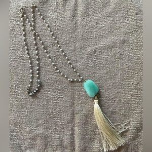 Tassel necklace with teal pendant